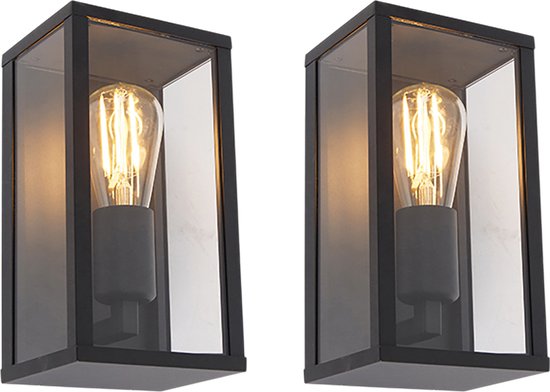 QAZQA charlois - Industriele Wandlamp voor buiten - 1 lichts - D 14 cm - Zwart - Industrieel - Buitenverlichting