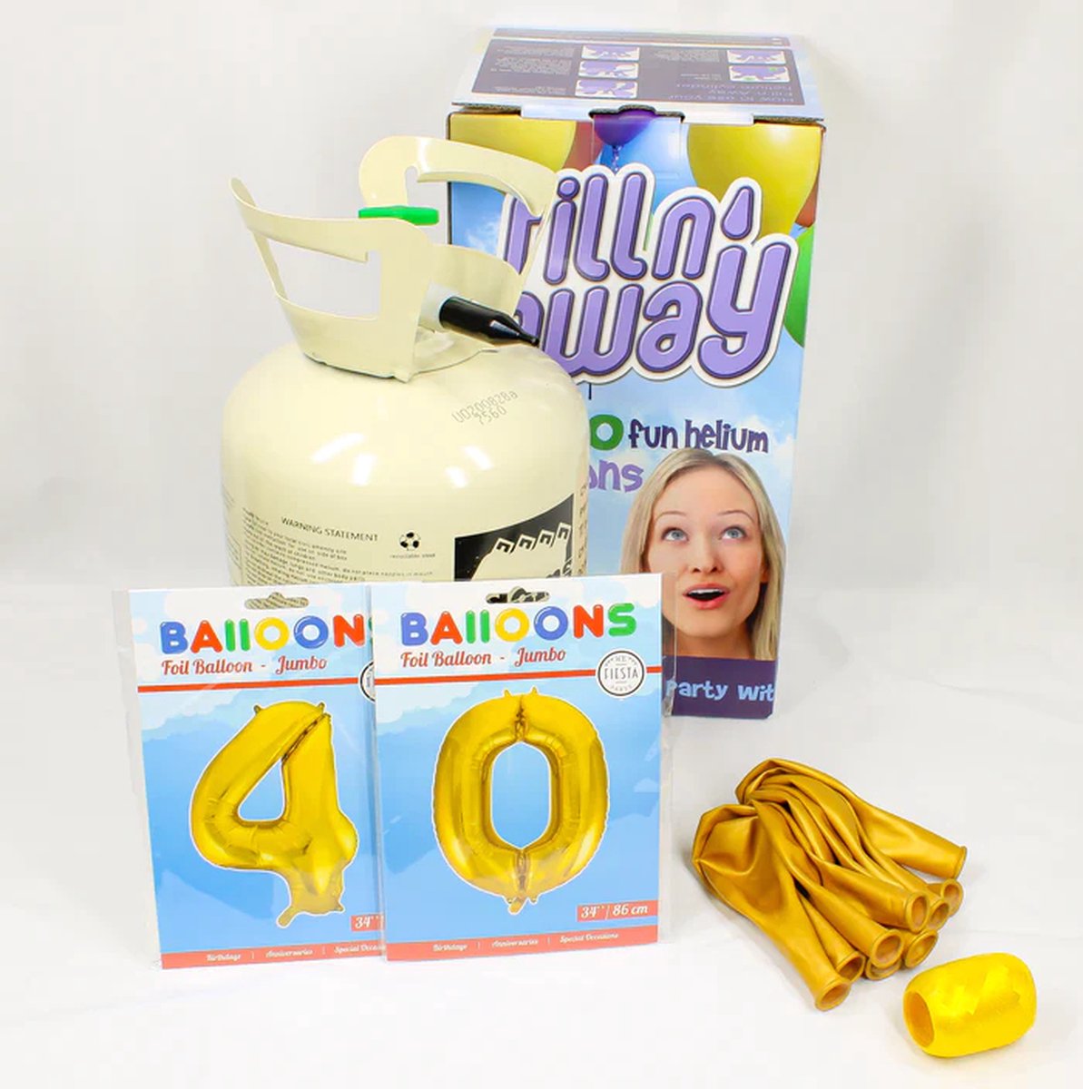 Verjaardag Versiering Pakket 40 jaar - Helium tank voor ballonnen - versiering ballon 40 Jaar Verjaardag Versiering Volwassenen - Ballonnen Goud & Krullint Goud - Ballonnen 40 jaar - Pakket 2 cijfers 34" + Helium Tank + 10 ballonnen + Krullint