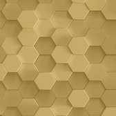 Behang voor badkamers en keukens Profhome 387232-GU vliesbehang hardvinyl warmdruk in reliëf glad met geometrische vormen mat goud geel 5,33 m2