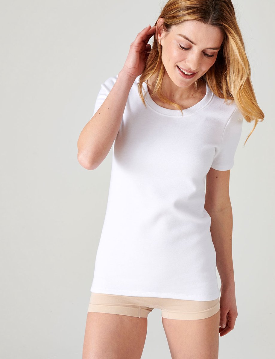 Damart - Thermolactyl T-shirt met korte mouwen, geborstelde fleece - Dames - Wit - L
