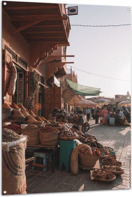 WallClassics - Tuinposter – Markt in Marrakesh - Marokko - 100x150 cm Foto op Tuinposter (wanddecoratie voor buiten en binnen)