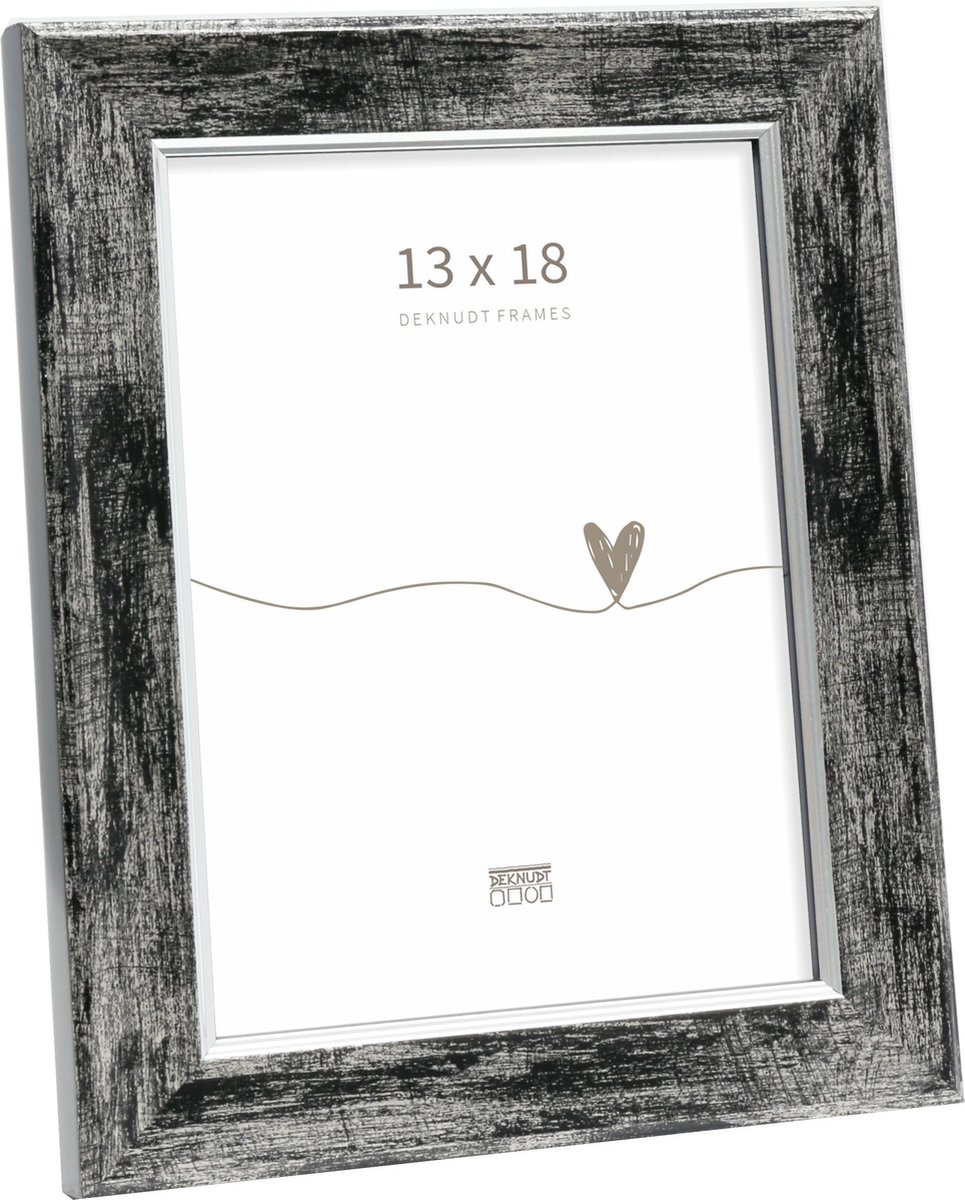 Deknudt Frames fotolijst S45YE2 - zwart met zilver biesje - 13x18 cm