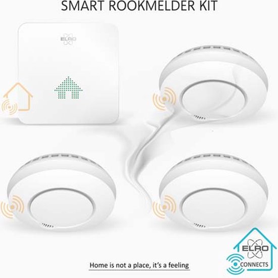 ELRO Connects SF500S Slimme Rookmelder Kit - Complete Set met K2 Wifi Connector en 3x Draadloos Koppelbare Rookmelder - Met gratis App