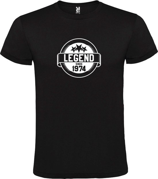 Zwart T-Shirt met “Legend sinds 1974 “ Afbeelding Wit Size XXL