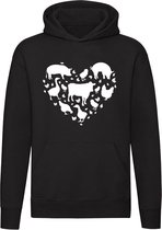 Dieren hart | varken | eend | koe | kip | liefhebber | hartje | Unisex | Trui | Sweater | Hoodie | Capuchon | Zwart