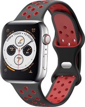 Strap-it Classic Sportbandje - Geschikt voor Apple Watch bandje - Series 1/2/3/4/5/6/7/8/9/SE/Ultra (2) - Zwart/Rood - Siliconen bandje sport - Sport Loop iWatch bandje maat: 42 mm 44 mm 45 mm 49 mm