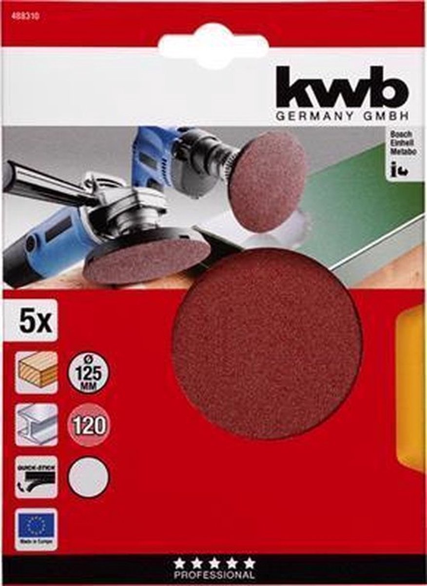 KWB schuurschijf Ø 125 mm - Korrel 120 - Klittenbandhechting - 488310 - 5 stuks