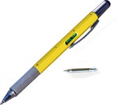 MikaMax 6 in 1 Multitool Pen - Handy Pen - Toolpen - Liniaal - Waterpas - Kruiskop en Plattekop Schroevendraaier - Geel