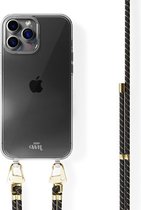 xoxo Wildhearts siliconen hoesje - Geschikt voor iPhone 12 Pro - Gold Goddess - Telefoonhoesje - Hoesje met koord - Telefoonkoord - Zwart - Goud - Transparant hoesje