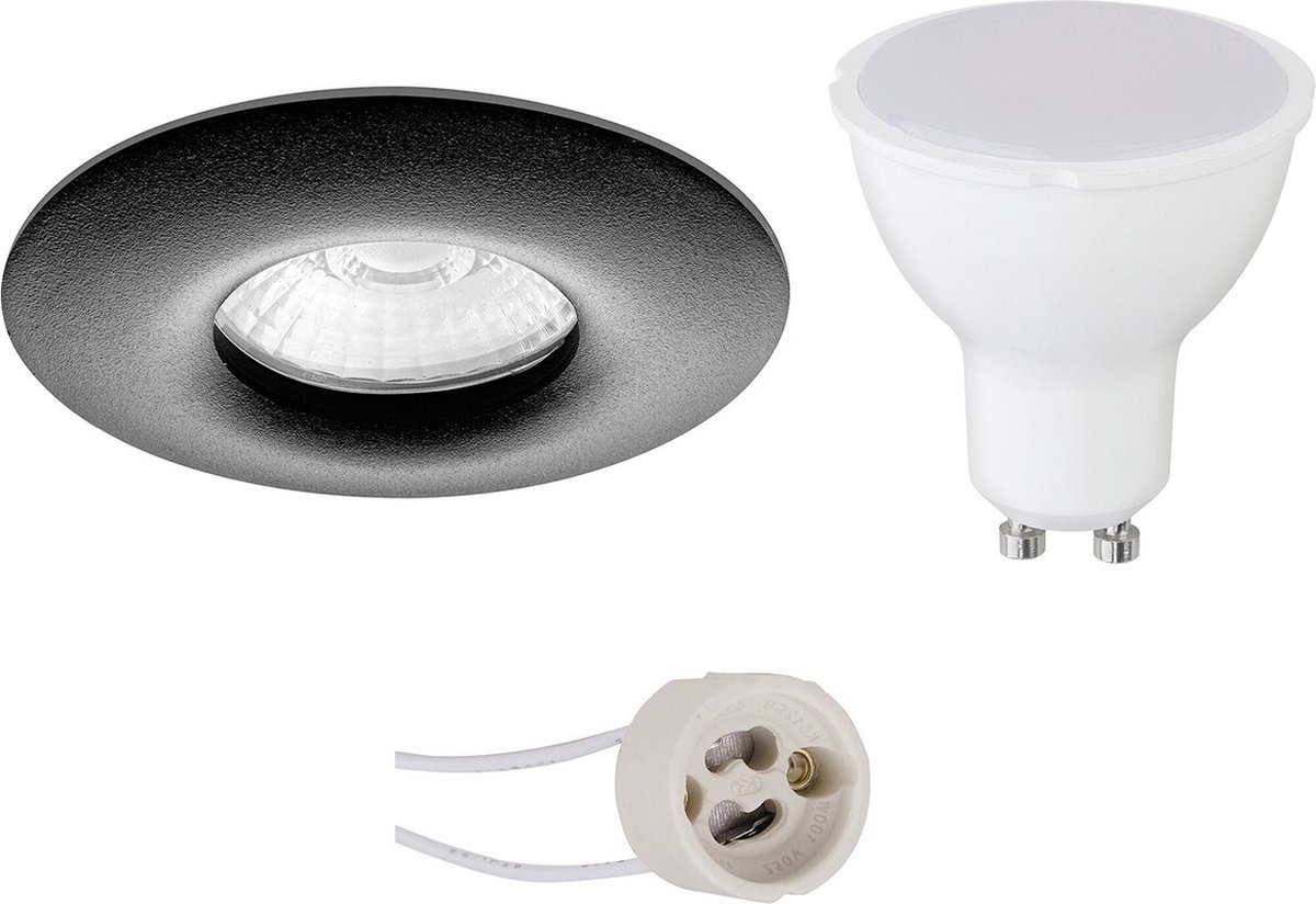 GU10 Inbouwspot Set - Mat Zwart - Inbouw Rond - Waterdicht IP65 - Proma Luno Pro - 4W - Wa