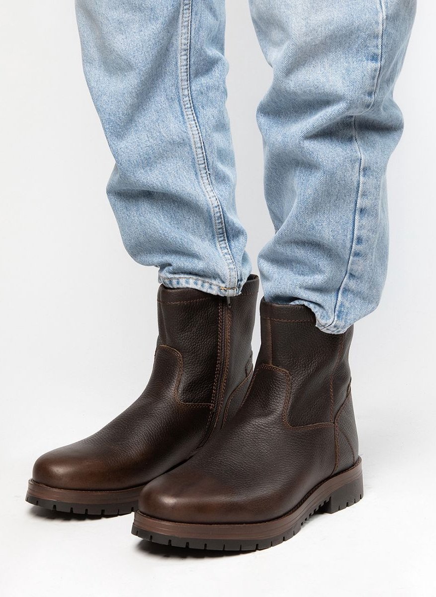 Sacha Heren Bruine leren boots met imitatiebont Maat 42 bol