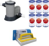 WAYS - Zwembad Onderhoud - Filterpomp 5678 L/u & 6 Filters Type III & WAYS Scrubborstel