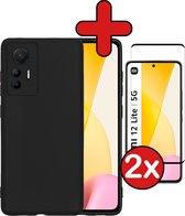 Hoesje Geschikt voor Xiaomi 12 Lite Hoesje Siliconen Case Hoes Met 2x Screenprotector - Hoes Geschikt voor Xiaomi 12 Lite Hoes Cover Case - Zwart