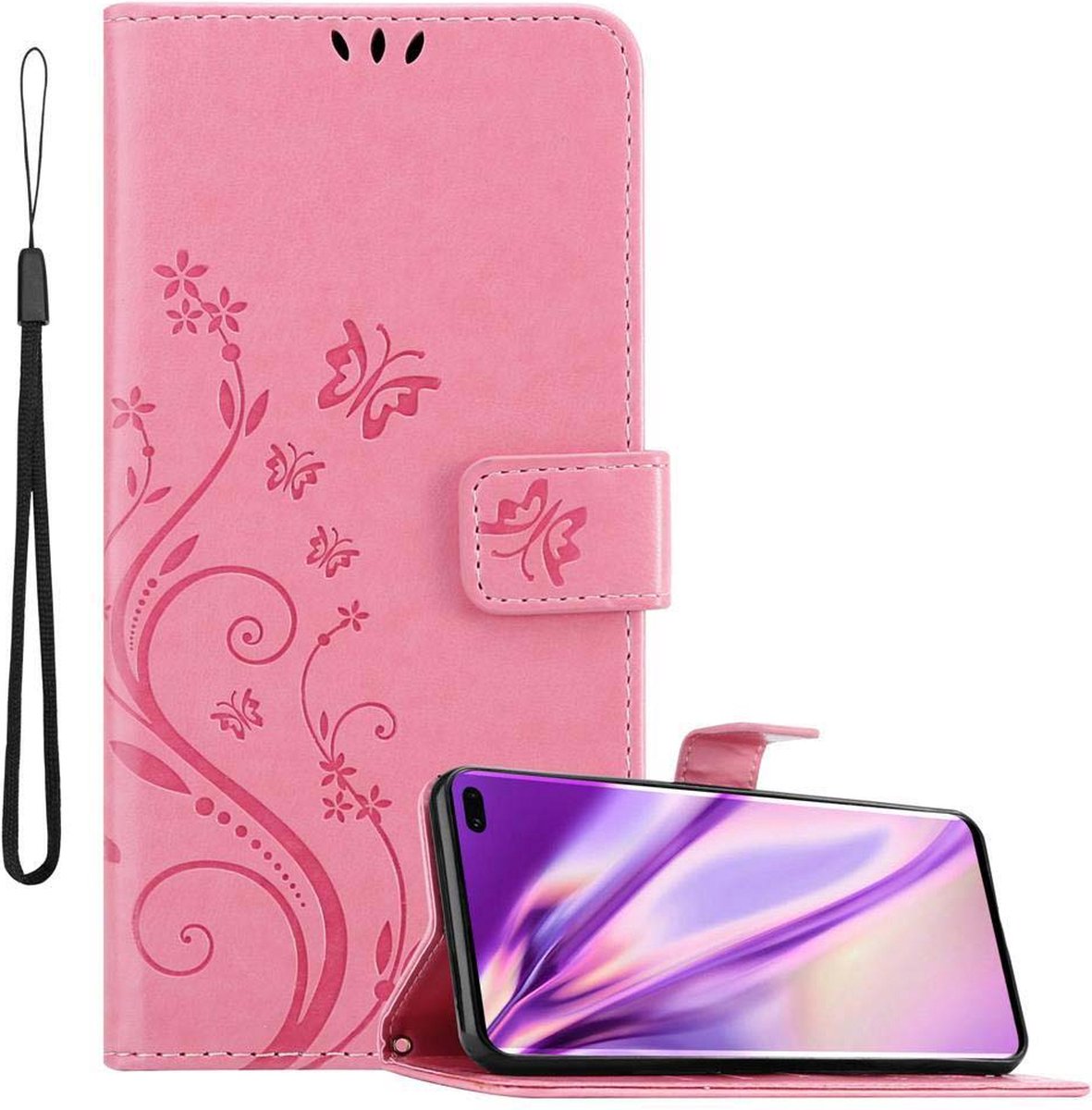 Cadorabo Hoesje geschikt voor Samsung Galaxy S10 PLUS in BLOEMEN ROZE - Beschermhoes in bloemmotief met magnetische sluiting, standfunctie en kaartsleuven Book Case Cover Etui
