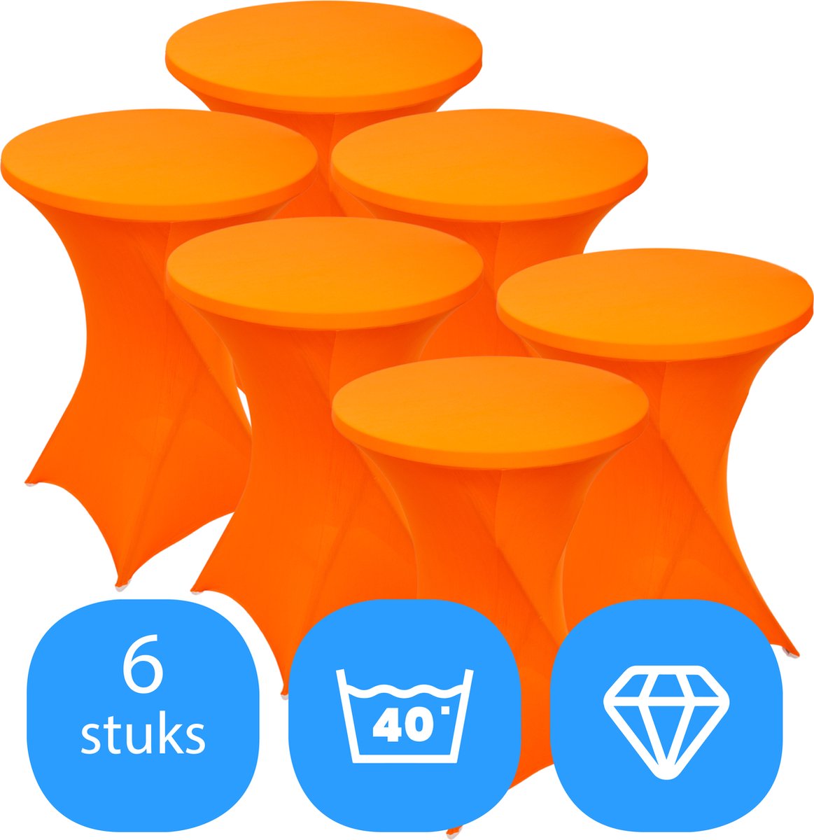 Statafelrok Oranje x 6 – ∅80-85 x 110 cm – Statafelhoes Stretch 6 Stuks – Tafelhoezen voor Statafel – Geschikt voor Horeca Evenementen | Sta Tafel Hoes | Staantafelhoes | Trouwerij
