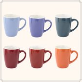 OTIX Koffiekopjes - Set van 6 - Koffiemok - Met oor - Mokken - 6 stuks - Diverse Kleuren - 300 ml - Aardewerk - Theemokken - Stapelbaar