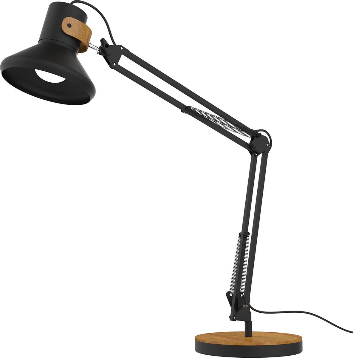 Unilux Bureaulamp met zwenkarm baya led zwart/bamboe. (1x e27 ledlamp van 12,6 w inbegrepen)