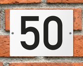Huisnummerbord wit - Nummer 50 - standaard - 16 x 12 cm - schroeven - naambord - nummerbord - voordeur
