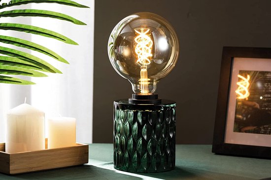Pauleen 48023 Lampada Da Tavolo Crystal Magic, Vetro Verde, Max 20W E27, Interruttore A Pedale, Senza Lampadina