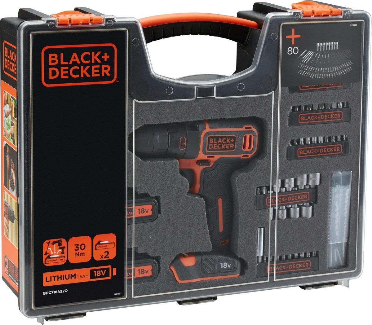 BLACK+DECKER BDC718AS20 boormachine set - 2x 1.5Ah accu – Incl. 80-delige  accessoireset | bol.com