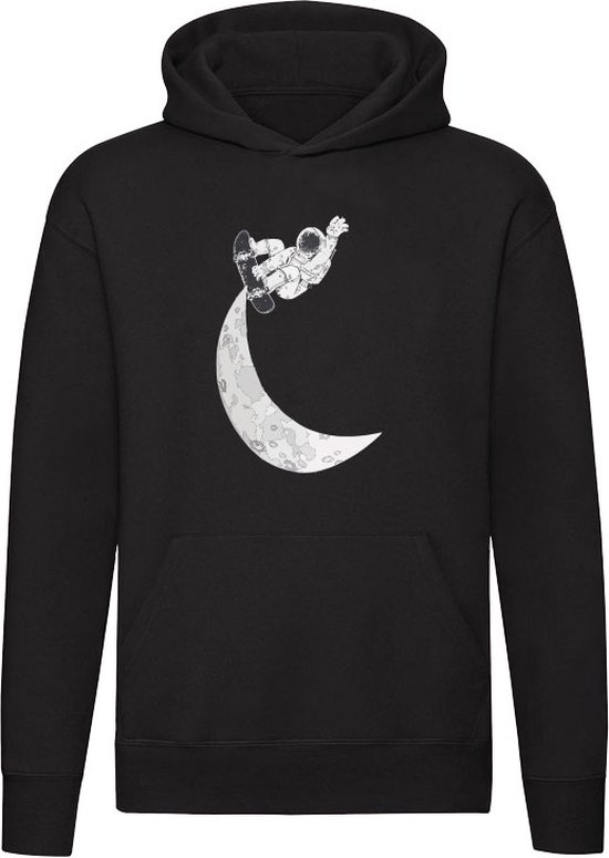 Foto: Skateboarden op de maan hoodie halfpipe skateboard ruimte space astronaut unisex trui sweater capuchon zwart