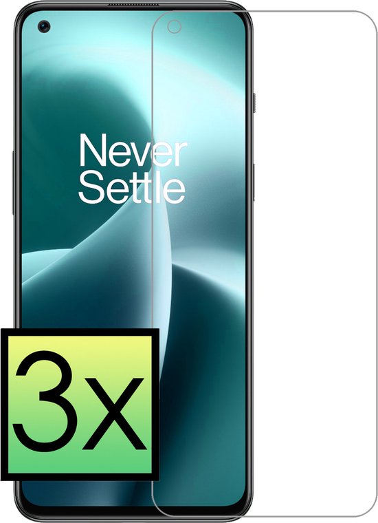 Drie screenprotectors van gehard glas voor OnePlus Nord 2T, transparant