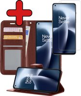 Hoesje Geschikt voor OnePlus Nord 2T Hoesje Book Case Hoes Portemonnee Cover Walletcase Met Screenprotector - Hoes Geschikt voor OnePlus Nord 2T Hoes Bookcase Hoesje - Bruin