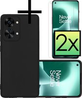 Hoes Geschikt voor OnePlus Nord 2T Hoesje Cover Siliconen Back Case Hoes Met 2x Screenprotector - Zwart