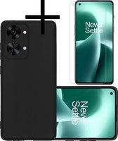 Hoes Geschikt voor OnePlus Nord 2T Hoesje Cover Siliconen Back Case Hoes Met Screenprotector - Zwart