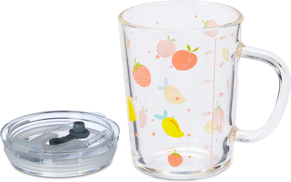 Relaxdays Verre pour Enfant en Lot de 2, Motif de Fruits, avec