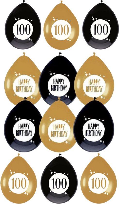 Haza - Feestartikelen verjaardag 100 jaar 24x mix ballonnen zwart/goud