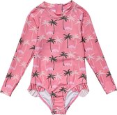 Snapper Rock - UV Zwempak voor meisjes - Lange mouw - Palm Paradise - Roze - maat 3 (89-96cm)