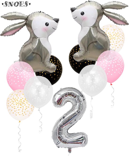 Snoes Bosdier Konijn Sweet Rabbit Ballonnen Set 2 Jaar - Verjaardag Versiering - Kinderfeestje
