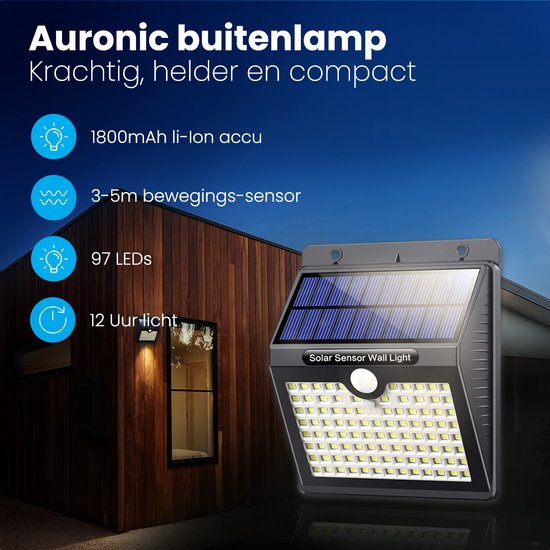 Auronic Solar Buitenlamp met Bewegingssensor - Tuinverlichting Op Zonne-energie - 97 LED's - IP65 - 2 Stuks - Zwart