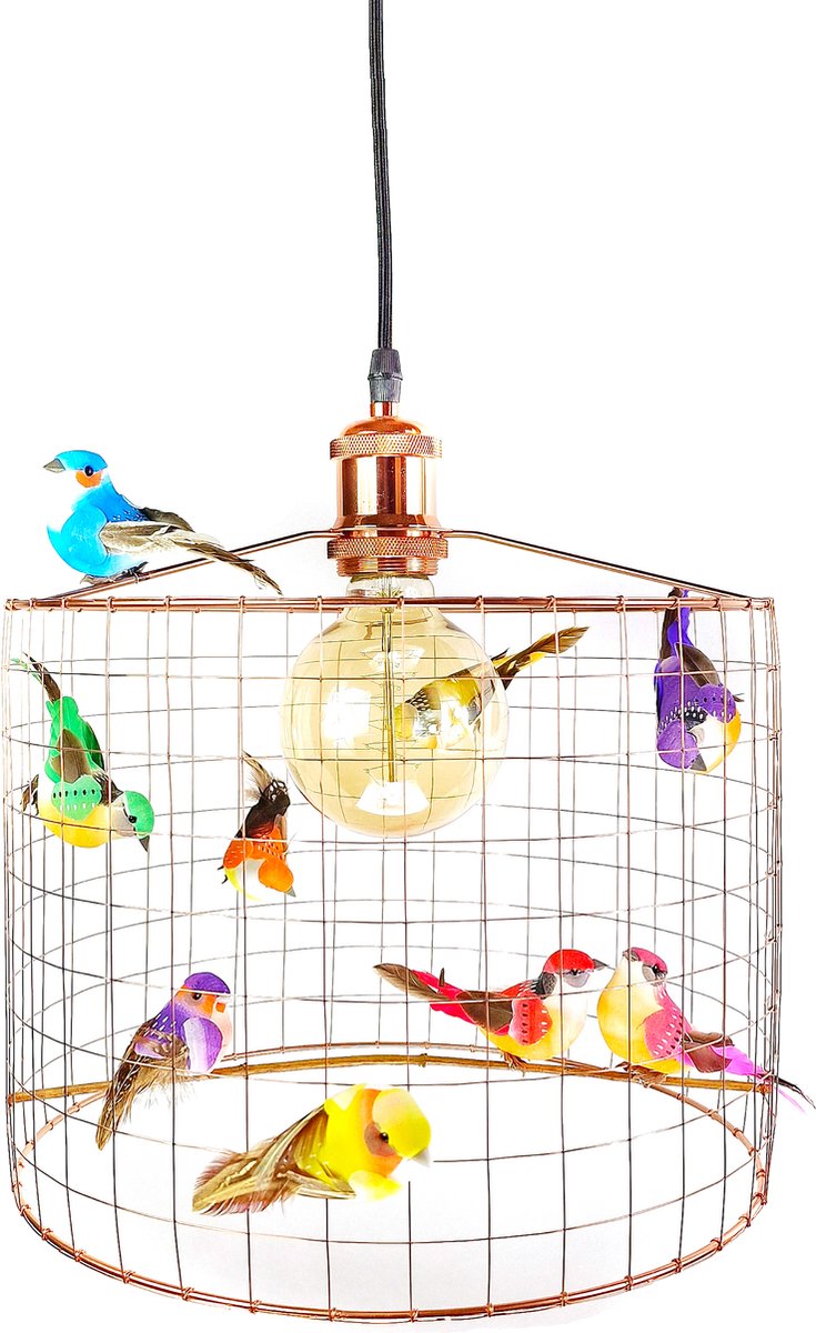 Hanglamp met vogeltjes-Neon-Koper-Kinderkamer-Babykamer-Speelkamer-Ø30cm.