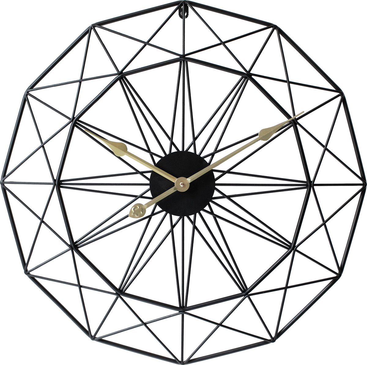 LW Collection Megan 80cm moderne wandklok zwart met gouden wijzers - Grote industriële muurklok metaal - Moderne wandklok
