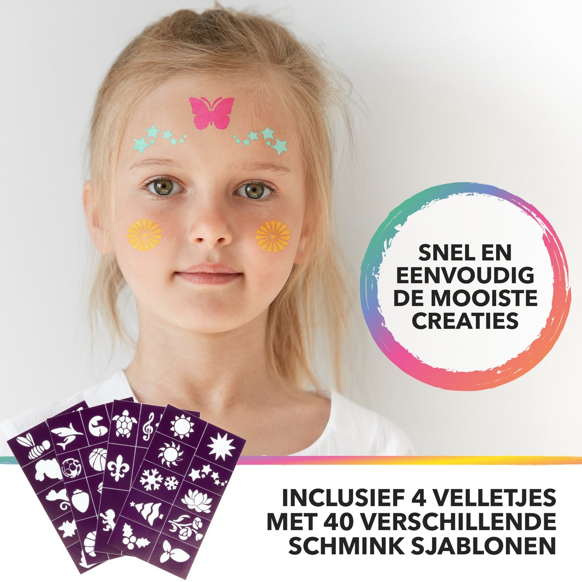 Easynova Complete Schmink Set voor Kinderen en Volwassenen op Waterbasis - 15 Kleuren - Schmink Sjablonen - Schmink Voor Carnaval — afbeelding 8