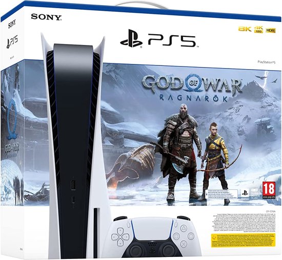 Sony PlayStation 5 + God of War: Ragnarök 825 GB Wifi Zwart, Wit