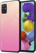 Cadorabo Hoesje geschikt voor Samsung Galaxy A51 4G / M40s in GEEL - ROZE - Tweekleurige beschermhoes van TPU-silicone Case Cover en achterzijde van gehard glas
