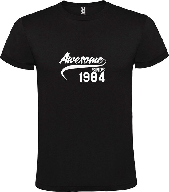 Zwart T-Shirt met “Awesome sinds 1984 “ Afbeelding Wit Size XL