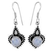 Zilveren oorbellen met hanger dames | Zilveren oorhangers, maansteen met rijk bewerkte versiering