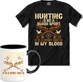Hunting Is Not A Blood Sport | Jagen - Hunting - Jacht - T-Shirt met mok - Unisex - Zwart - Maat 3XL