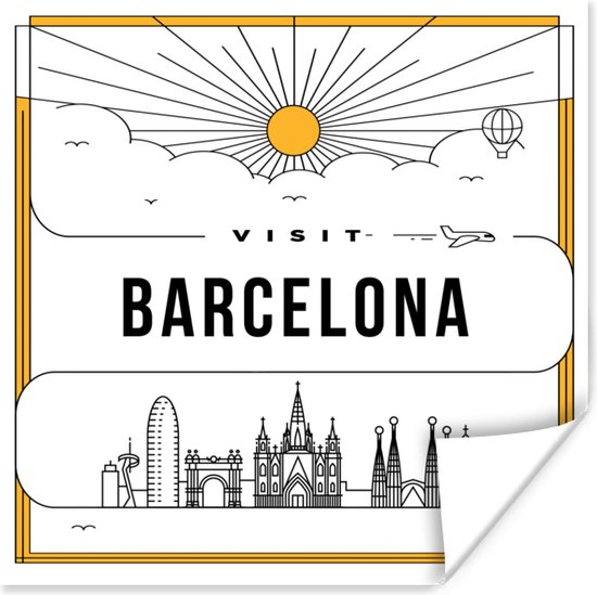 Stadsaanzicht Barcelona - wit poster papier 50x50 cm - Foto print op Poster (wanddecoratie woonkamer / slaapkamer) / Europese steden Poster