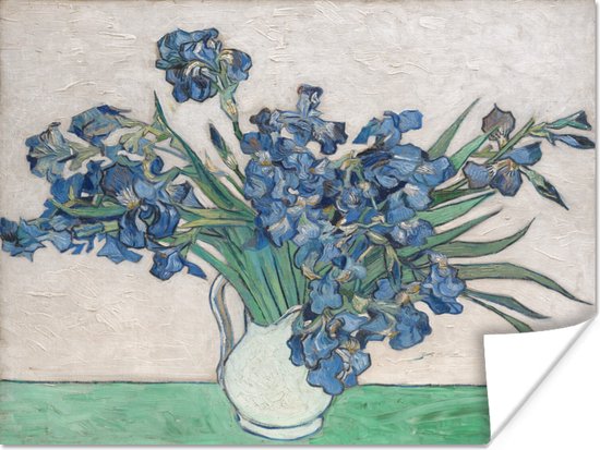 Vaas met Irissen - Schilderij van Vincent van Gogh Poster 160x120 cm - Foto print op Poster (wanddecoratie woonkamer / slaapkamer) XXL / Groot formaat!
