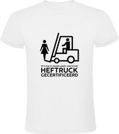 Heftruck Gecertificeerd Heren T-shirt | magazijn | transportmiddel | voorlader | humor | grappig | Wit