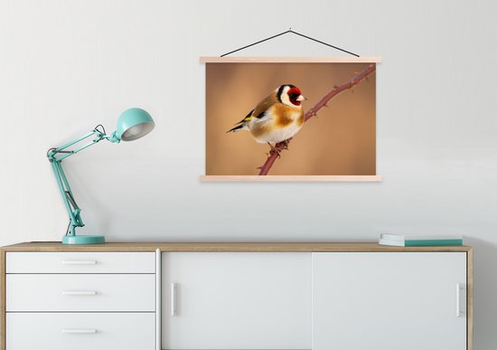 Posterhanger incl. Poster 90x60 cm - Schoolplaat - Putter - Vogel - Dieren - Textielposter - Blanke latten
