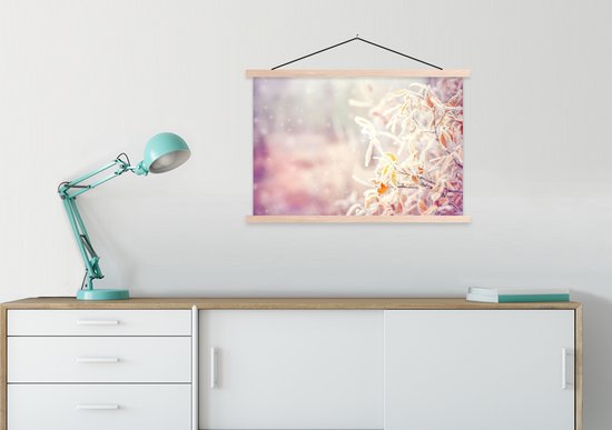 Posterhanger incl. Poster 90x60 cm - Schoolplaat - Winter - Takken - Sneeuw - Natuur - Textielposter - Blanke latten