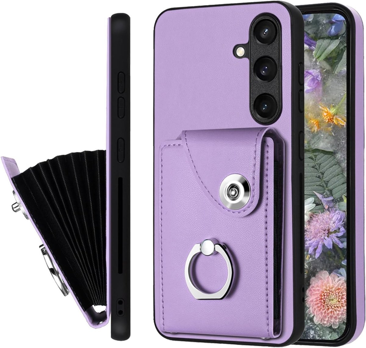 Lederen Wallet Case voor Samsung Galaxy S24 FE - Schokbestendig met Kaarthouder en Kickstand voor Zakelijk Gebruik en Bescherming in Paars