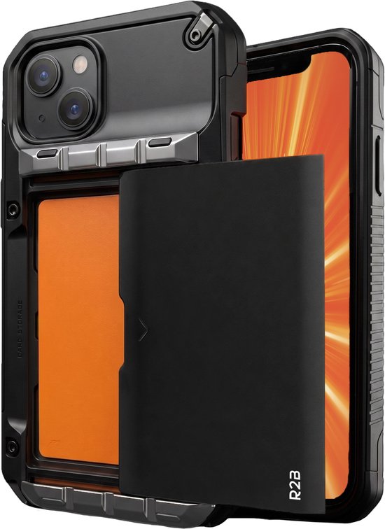 R2B Hoesje met Pasjeshouder geschikt voor iPhone 13 - 4 Pasjes - Screenprotector - Telefoonhoesjes - Gsm Hoesje - Phone Case - Model Zeist
