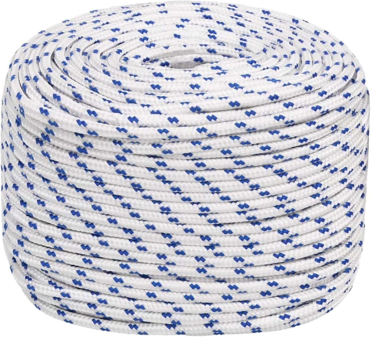 Boottouw Gevlochten Lijn - Aanleglijn Ankerlijn - Watersport Gebruik - Duurzaam Polypropyleen - 6 mm 25 m - Wit Blauw